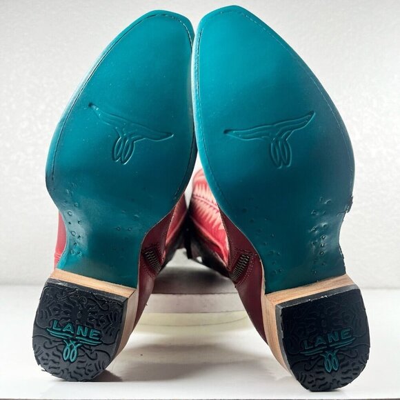 Lane LEXINGTON Over the Knee Womens Cowboy Boots 5.5 Red Western Cowgirl Lace Up - Picture 8 of 10